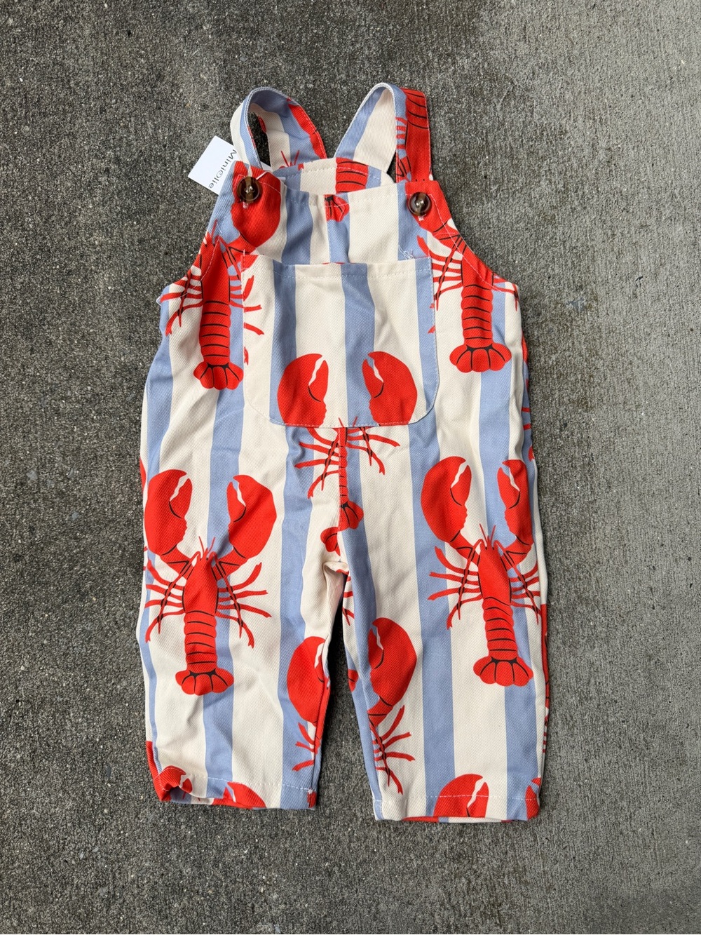 Kids Lobster Print Stripe Overalls - Red & Blue